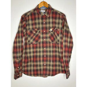 Carhartt Realxed Fit Red Plaid Snap Button Long Sleeve Men's Medium Shirt